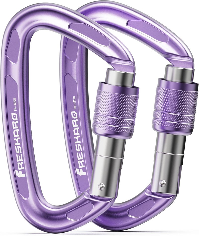 FresKaro 4inches 25kN-5621lbs Climbing Carabiners, UIAA CE Certified, Screw Lock, 7075 Aluminium, Lightweight, Rust Proof, for Mountaineering, Rappelling etc., Multi-Colors - Image 1